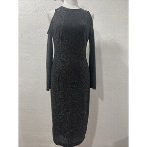 Maggy London Cold shoulder Long sleeve Black Metallic Midi Dress - Sz 8 Bodycon